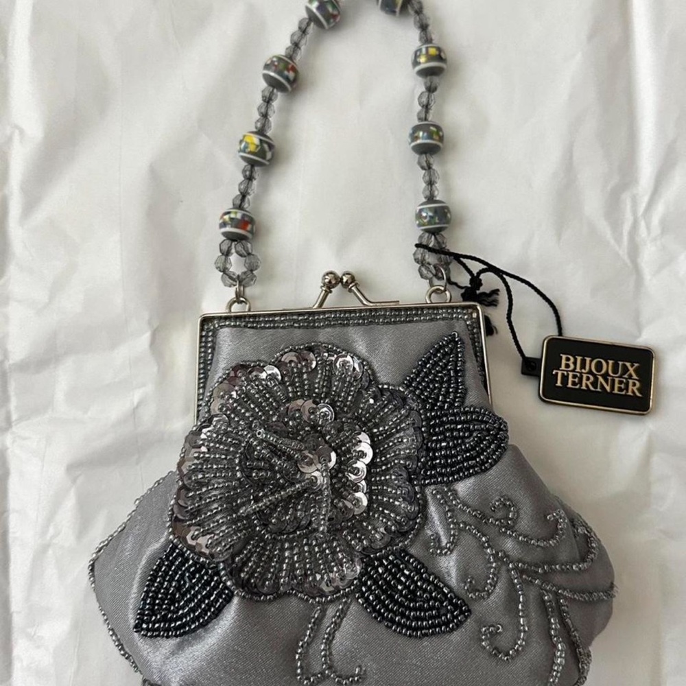 Vintage Bijoux Terner Gray Beaded Mini Bag